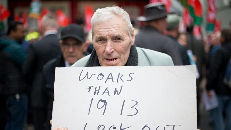 Tom Mooney from Belverdre Place, Dublin,   at the Raise the Roof Protest. Photograph: Tom Honan/ The Irish Times.