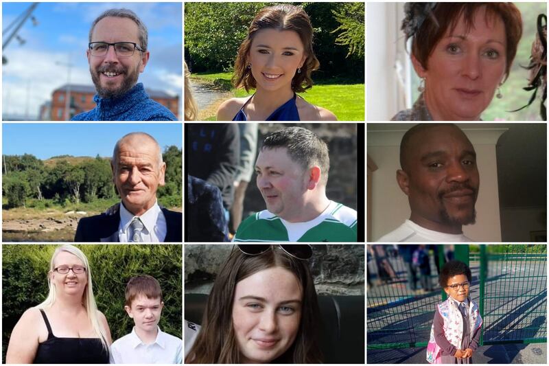 The 10 people who died in Creeslough. (Top row) James O'Flaherty (48), Jessica Gallagher (24) and Martina Martin (49), (middle row) Hugh Kelly (59), Martin McGill (49) and Robert Garwe (50), (bottom row) Catherine O'Donnell, (39) and her son James Monaghan (13), Leona Harper (14) and Shauna Flanagan Garwe (5).