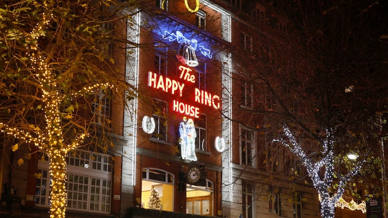 Ireland’s first ever animated neon sign has been illuminated once again at McDowells Jewellers in Dublin. Photograph: Kieran Harnett/PA Wire