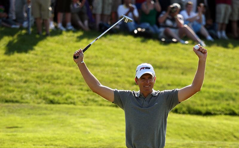  Christian Cevaer of France celebrates winning The European Open at the London Golf Club on May 31st, 2009 in Ash, England.  