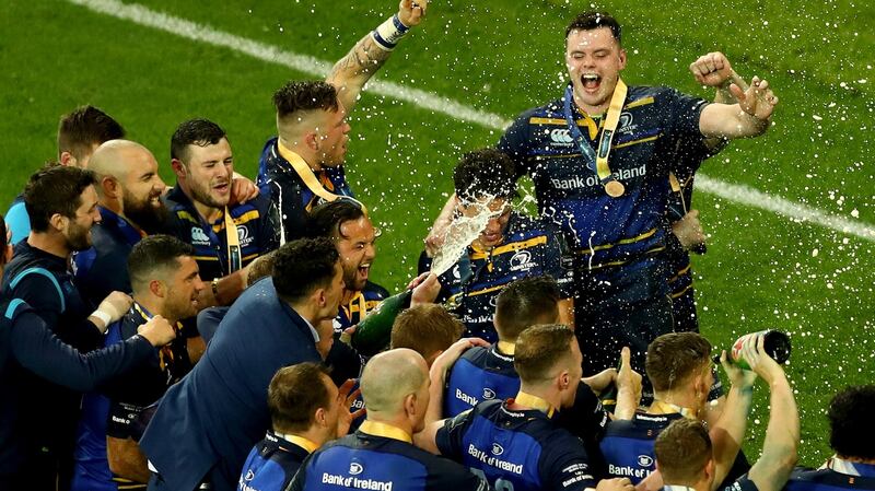 Leinster’s James Ryan celebrates with the side. Photograph: James Crombie/Inpho