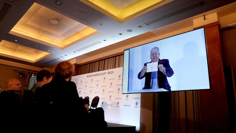 Bill Beaumont announces France as the hosts of the 2023 Rugby World Cup. Photograph: Billy Stickland/Inpho