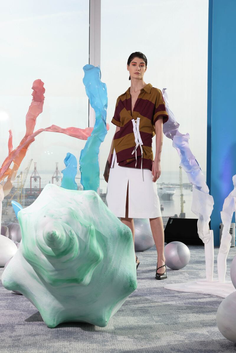 Dries Van Noten top (€795) and skirt (€535). Photograph: Leon Farrell / Photocall Ireland