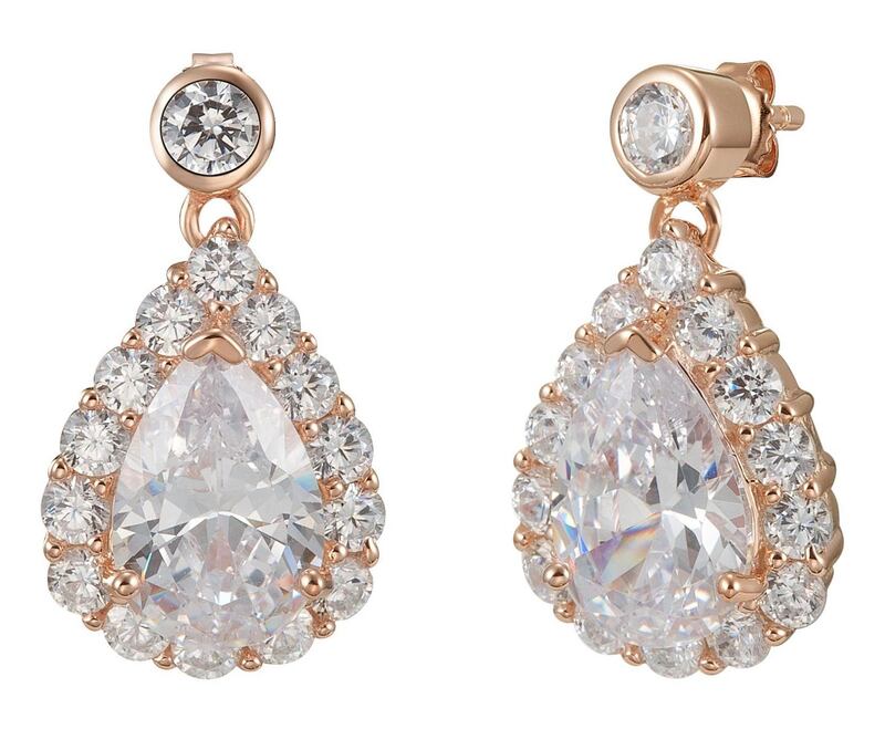 Chic rose gold pear halo drop earrings, €89, Rocks Jewellers, Dublin